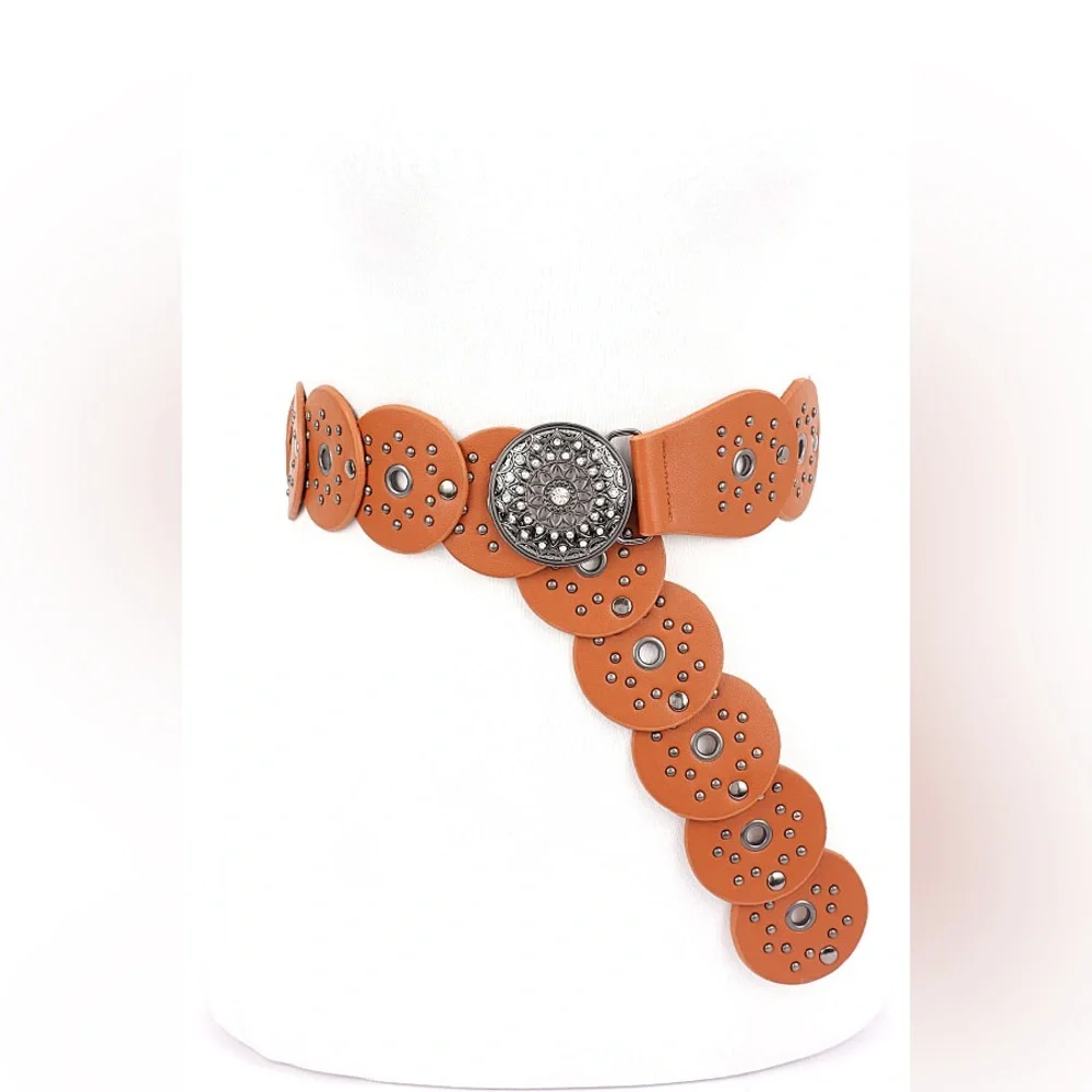 Vegan Leather Western Concho Statement Belt